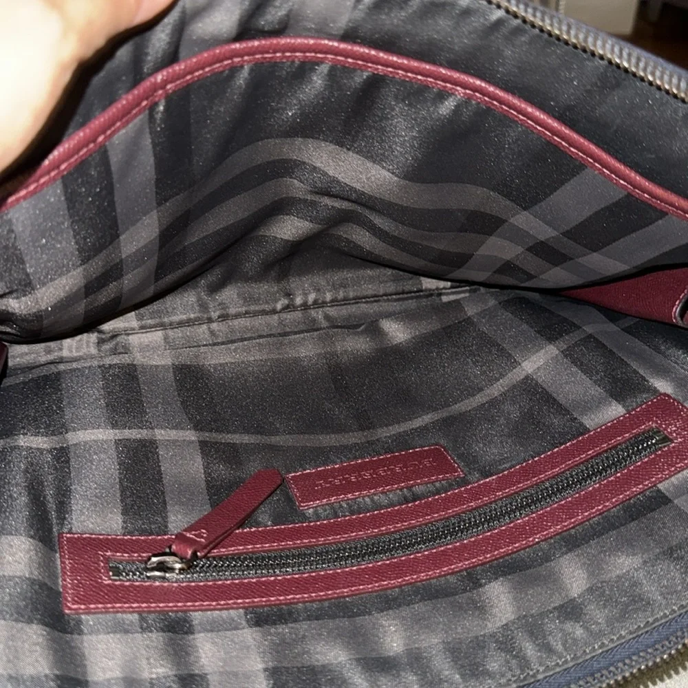 Preloved Burberry Men's Dark Blue and Burgundy Laptop Bag excellent condition